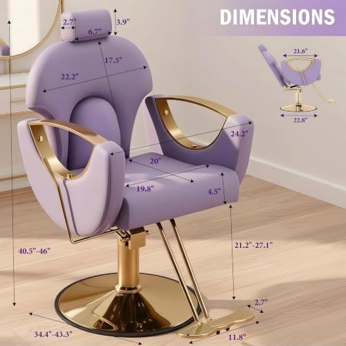 Salon Chair for Hair Stylist, Reclining Barber Chair with Hydraulic Pump - Image 3