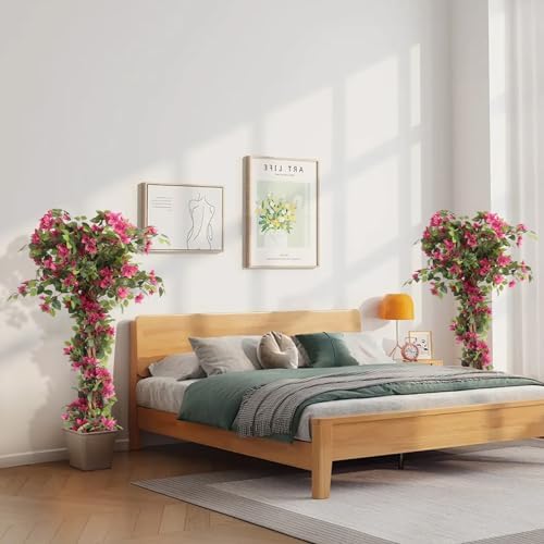 5 Feet Artificial Bougainvillea Flowers Trees, Faux Blooming Tree with Black Plastic Pot, Fake Bougainvillea Plants Potted for Decor Indoor or Outdoor Home Office, 2 PCS (63 inch) - Image 3