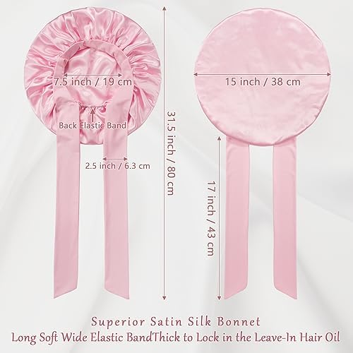 ROYBENS Satin Bonnet with Tie, Silk Hair Sleep Bonnets for Women +Scrunchie - Image 5