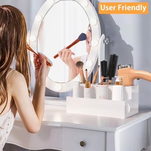 Countertop Hair Tool Organizer White Acrylic Holder for Vanity - Image 6