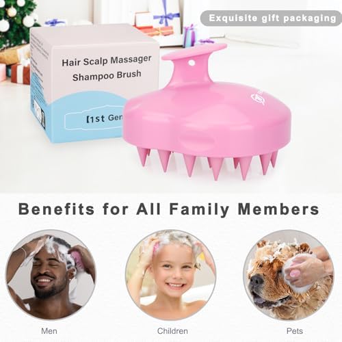FREATECH Massager Shampoo Brush with Soft Silicone Bristles for Scalp Care, Shower Hair Scalp Scrubber Exfoliator for Dandruff Removal and Hair Growth, Wet & Dry for Men, Women and Kids, Pink - Image 6