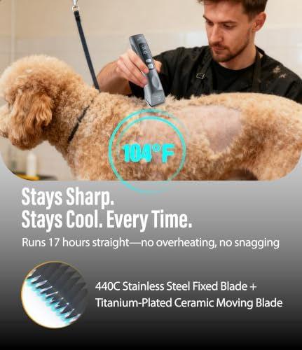 Professional Dog Grooming Clippers with 17H Runtime & Replaceable 440C Blade, 5-Speed Low Noise Electric Dog Shaver for Thick, Matted, Curly Hair, Cordless Clipper for Groomer & Home Use, White - Image 5
