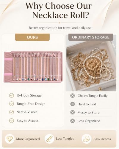 Travel Necklace Organizer, Tangle Free Jewelry Case, 16 Slots - Image 4