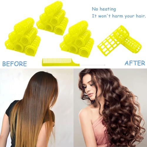24PCS Plastic Heatless Hair Rollers Set 2.0cm/0.8in Yellow Self Grip Snap on Rollers Hairdressing Curlers Tools for DIY Hairdressing Hair Salon - Image 4