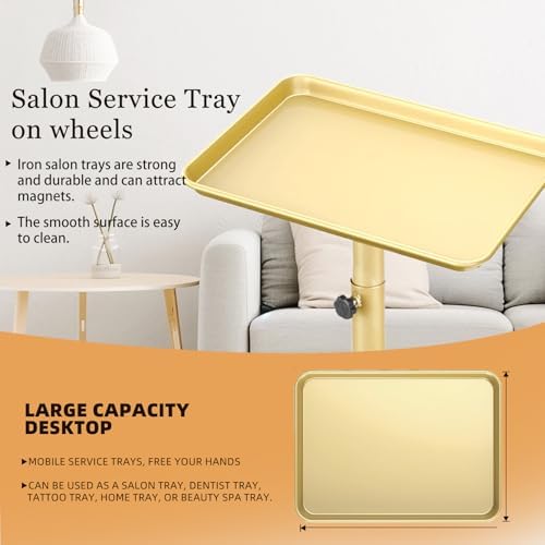 Salon Señor Salon Tray on Wheels Tattoo Rolling Tray Salon Service Cart Height Adjustble Hair Service Color Tray Gold - Image 2
