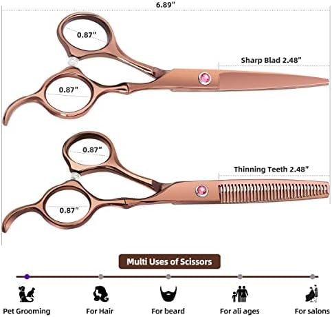 Professional Hair Cutting Scissors Sets Stainless Steel Barber Hairdressing Scissors Multifunctional Salon Thinning Scissors Straight Shears Tools Gifts for Mom Dad and Friends (Brown) - Image 7