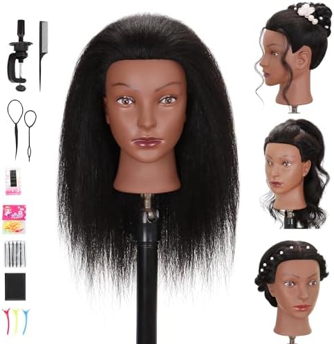 Mannequin Head 100% Human Hair Black 18" for Cosmetology & Hairdressers by TREOSIDA