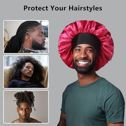 2pcs Bonnets for Men, Double Layer Hair Bonnet Satin Bonnet for Women Curly Hair Braids - Image 4