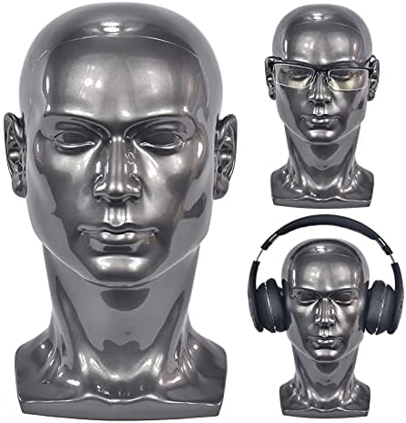 FanLin Male Mannequin Head Professional Manikin Head for Display Wigs Hats Headphone Mask Sunglasses Jewelry and Scravat Display Stand (Bright Gray) by FanLin