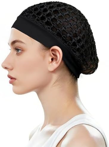2 Pieces Comfortable Elastic Knit Hair Net for Sleeping & Silk Press - No Red Marks, Tubi Hair Warp Mesh Snood Cap for Women(Black) - Image 7