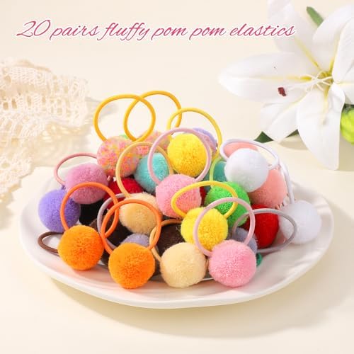 choicbaby 40pcs Pom Pom Hair Ties Elastic Rubber Bands for Baby Girls - Image 2