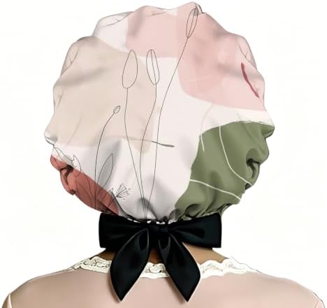 Satin Hair Braid Bonnet for Sleeping Double Layer Tie Band Elastic Wide Soft Silk Lined Nightcap Women Girls Cute by Cabreche