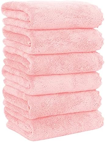 MOONQUEEN 6 Pack Premium Hand Towels - Quick Drying - Microfiber Coral Velvet Highly Absorbent Towels - Multipurpose Use as Hotel, Bathroom, Shower, Spa, Hand Towel 16 x 28 inches (Pink) by MOONQUEEN