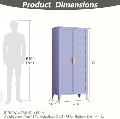 61" Tall Metal Pantry Cabinet with Lock and 3 Adjustable Shelves,Freestanding Heavy Duty steel Storage Locker,Purple Metal Cabinets for Kitchen,Living Room,Laundry,Garage,61" H X 27.6" W X 13.8" D - Image 3