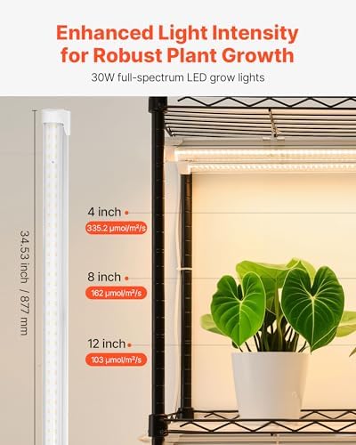 VEVOR Indoor Greenhouse with Grow Light, 59 in Tall 4-Tier Plant Stand with Clear Cover, Timer & Hygrometer, 180W Full Spectrum Grow Lights, Metal Lighted Plants Shelf Holder for Indoor Plants - Image 3