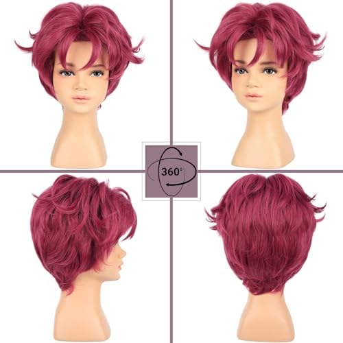 PUREHAIR Kids Short Hot Pink Wig with Tattoos for Boys Costume - Image 2