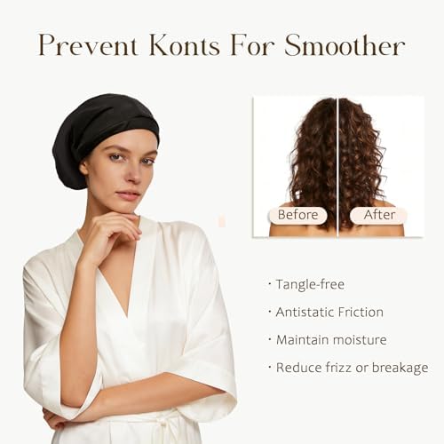 2 Pcs Adjustable Silk Hair Bonnet for Sleeping, Satin Lined Sleep Cap for Women and Men, Silk Hair Wrap Slouch Beanie. - Image 3