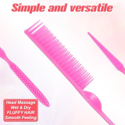 2 Pcs 3 Row Styling Comb for Natural Detangling, Curling Hair Styling Brush Unbraider Teasing Rat Tail Comb Used for Combing, Separating and Shaping Curls (Pink) - Image 4