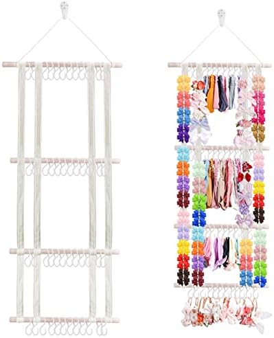 cherrboll Hair Bows Holder Headband Organizer for Girls, Hair Clips Hanger Storage with Hooks, Wall Hanging Decor for Nursery Room by cherrboll