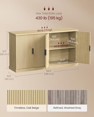 VASAGLE Contemporary Buffet Cabinet with Adjustable Shelves, Fluted Doors - Image 3