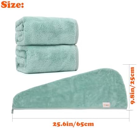 M-bestl 2 Pack Microfiber Hair Towel Wrap,Hair Drying Towel with Button, Hair Towel Turban,Head Towel to Dry Hair Quickly (Green&Green) - Image 6