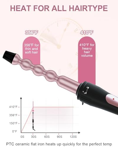 6 in 1 Curling Iron, Curling Wand Set with Thermal Brush (1.5inch) & 1inch Bubble Wand Curler and 3 Interchangeable Ceramic Barrel (0.35"-1.25"), Instant Heat Up with Comb & Protective Glove & 2 Clip - Image 4