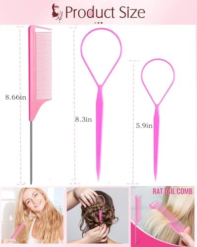 9pcs Topsy Hair Tail Tool & rat tail comb set for Woman Girl Hair Styling - Image 4