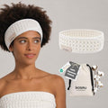 Luxury Organic Japanese Cotton Waffle Spa Headband for Women | Adjustable Towel Headband with Magic Tape | Makeup, Face Washing, Facial, Cosmetic & Skincare, Gift for Her Self-care (Shell White) by KOSMU