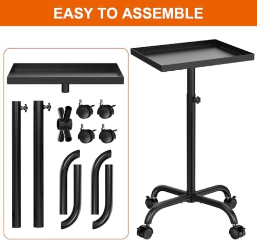 Salon Tray Cart Tattoo Tray Rolling Cart, Service Rolling Tray, Height Adjustable Styling Tray, Storage Tray Trolley for Beauty Salon Clinic Spa (Black) - Image 7