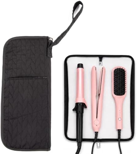 2-in-1 Heat Resistant Hot Tool Mat and Organizer | Portable Travel Curling Iron Holder & Flat Iron Storage Mat with Heatproof Lining | Black Styling Tools Pouch for Hot Straightener and Wand by Unknown