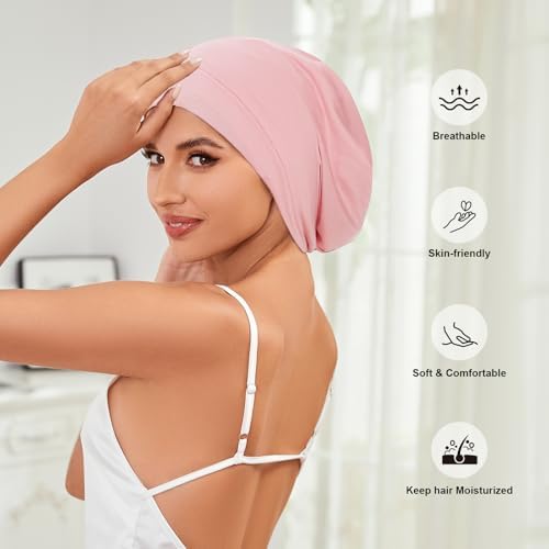 ZHENSILK 4Pcs Silk Satin Bonnets for Women Men, Adjustable Hair Wrap Slouchy Beanie Hat for Curly Hair - Image 3