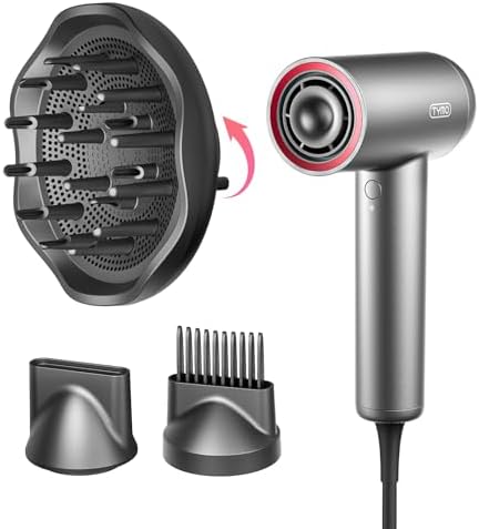TYMO Hair Dryer with Diffuser, 1500W High-Speed Professional AIRHYPE Lite Blow Dryer with Comb for Fast Drying, 110,000RPM Brushless Motor, 200 Million Ionic Hairdryer, 3 Speeds & 4 Temps, Low-Noise by TYMOFashionTech