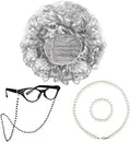 URATOT 5 Pieces Halloween Old Lady Wig Costume Set Grandma Wig Hair Rollers Glasses Chain Necklace Bracelet by URATOT