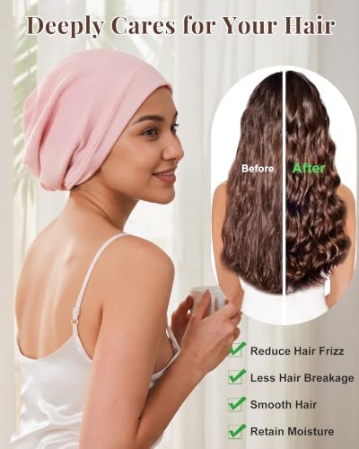 AWAYTR Satin Bonnet for Sleeping, Adjustable Curly Hair Cap for Women Men - Image 4