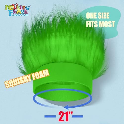 Novelty Place 2Pcs Green Hairy Costume Headband - Fun and Fuzzy Crazy Hair Wig Troll Hair Costume Accessories - Perfect for Sports Parties, Costume, Cosplay, and Halloween - Fit Kids, Teens and Adults - Image 2
