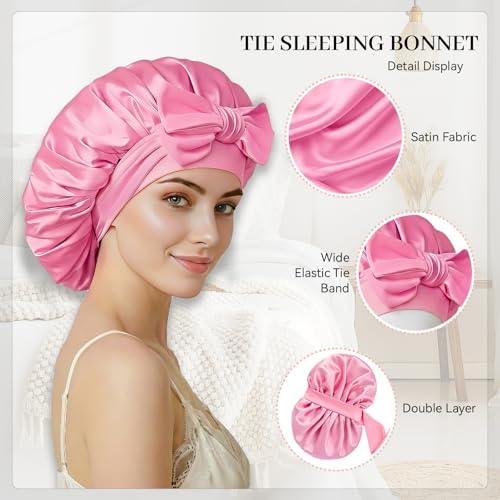 Silk Bonnet for Sleeping Satin Hair Bonnet Double Layer Adjustable Sleep Cap with Elastic Tie Band - Image 4