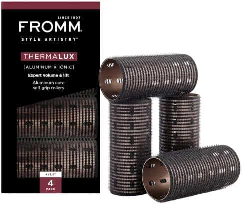 Fromm Thermalux Aluminum Hair Rollers for Volume, Waves, & Curtain Bangs, Heat-Retaining Aluminum Core, Self-Grip Surface, Ionic Technology, Lightweight Professional Rollers, 1.5", 4-Pack by Fromm