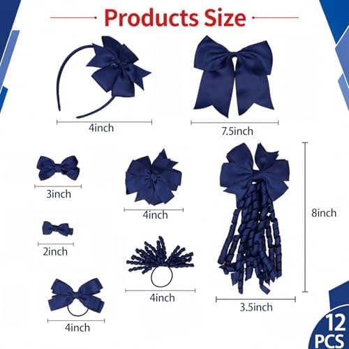 baotongle 12 Pcs School Hair Accessories Set School Bows for Girls Bow(Royal blue) - Image 2