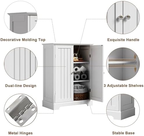 ChooChoo Bathroom Floor Cabinet with 2 Doors and Adjustable Shelves - Image 4