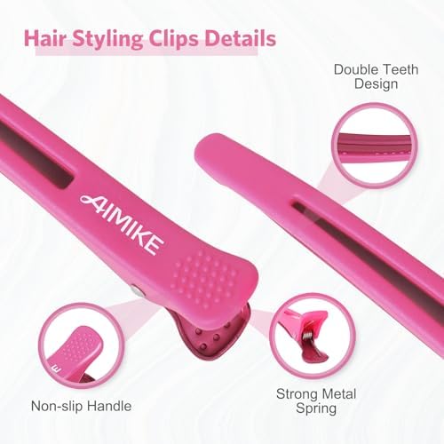 AIMIKE Hair Styling Accessories - 6pcs No-Crease Duck Bill Clips with Silicone Band for Sectioning, Roller, Cutting and Salon Use in Neon Colors - Image 4