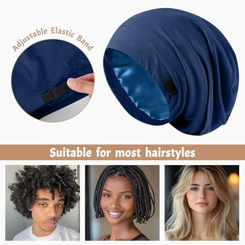 DEMAZALO 3Pcs Silk Satin Bonnet for Sleeping Hair Bonnet for Women Men - Image 5