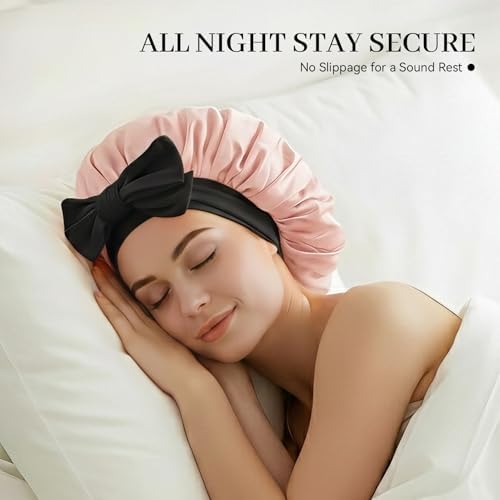 Silk Bonnet for Sleeping Satin Hair Bonnet Double Layer Adjustable Sleep Cap with Elastic Tie Band - Image 3