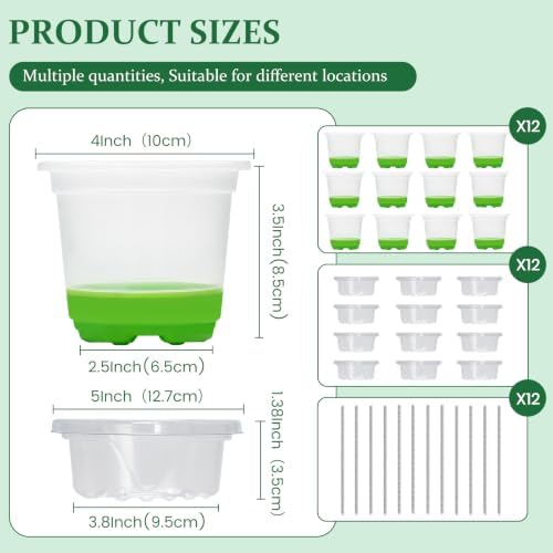 MIXC Self Watering Nursery Plant Pots with Silicone Base, 4-Inch, 12-Pack - Image 2