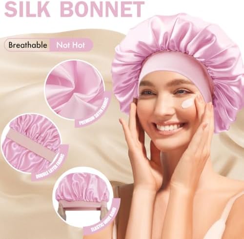 Satin Silk Bonnet for Hair, Double Layer Sleep Cap for Men & Women - Image 3