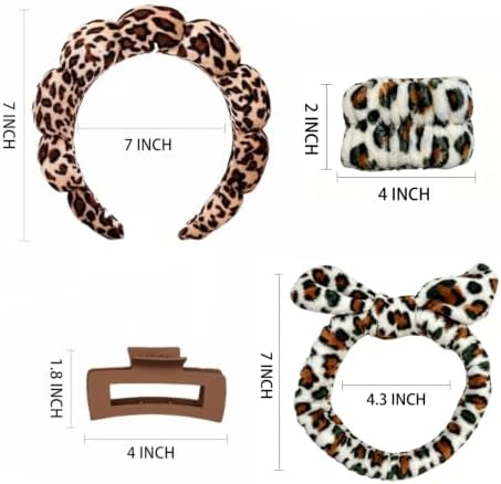 7 Pcs Spa Set, Facial Headband and Wristband Set, Skincare Accessories, College Style Girl Gift, Hair Accessories for Women and Girls（Brown Leopard） - Image 5