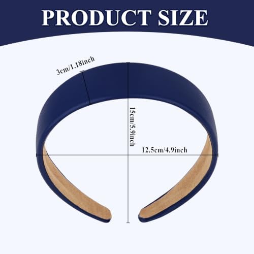 Navy Headband 1 Inch Faux PU Leather Hairband for Women and Girls - Image 2