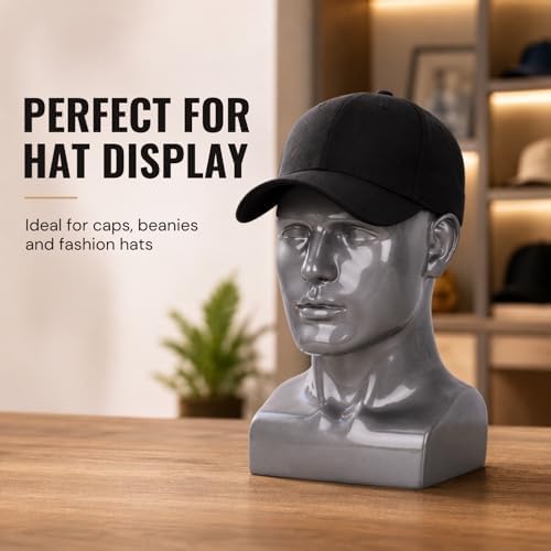 Male Mannequin Head 13.7", Silver Gray Wig Hat Display Stand - Image 6