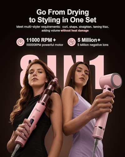 Tqcir 8 in 1 Hot Air Styler, Powerful Hair Dryer Brush with AutoWrap Curler - Image 2