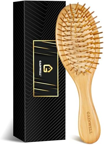 GAINWELL Hair Brush for Hair Growth, Bamboo Bristles Detangling Wooden Paddle Hair Brush for Massaging Scalp, All Hair Types Women Men Kids, Ergonomic Handle, Pointed Bristle by GAINWELL