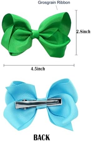 2 PCS 4.5inchs Hair Bows for Girls Grosgrain Ribbon Hair Bow Alligator Clips Hair Accessories for Baby Girls Toddlers(Green) - Image 2
